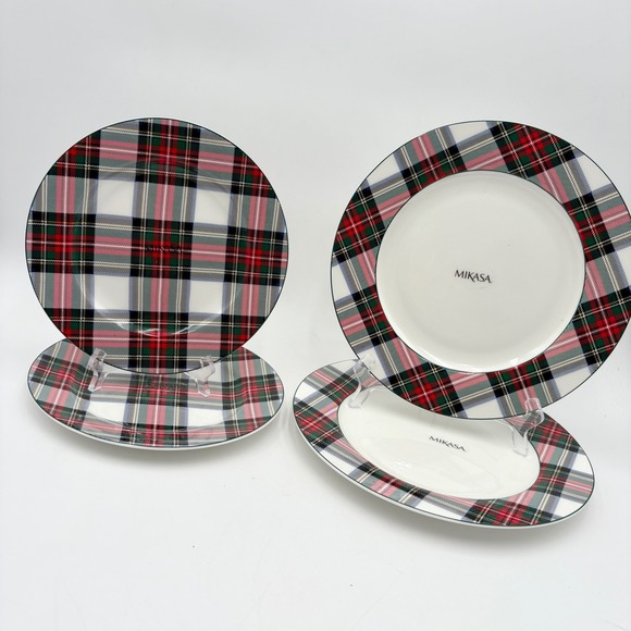 Mikasa Other - Mikasa Christmas White Tartan Plaid Dinner and Salad Plate Set Holiday Tableware